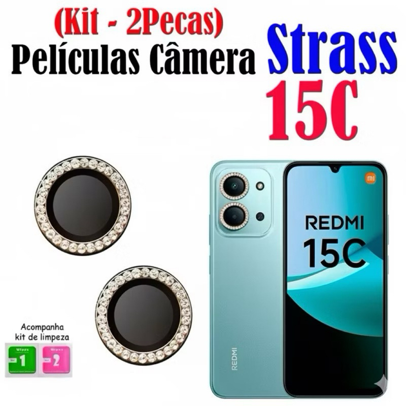 Kit (2 Pcs)Película Lente Câmera Brilho brilhante Diamante Para Xiaomi Redmi 15c Redmi15c