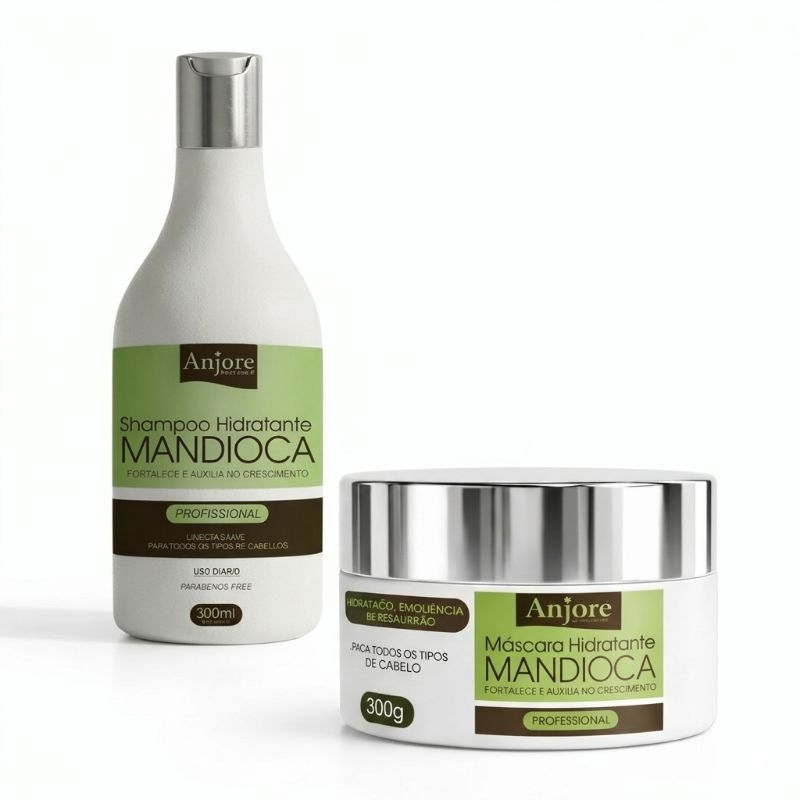 Kit Shampoo E Máscara Mandioca 300Gr Anjore Hidratação Com Extrato De Mandioca Vitaminas A E C