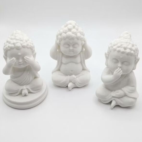 Kit 3 Budas Bebê Cego Surdo Mudo Estatueta Decoração Zen Branca Impressão 3D