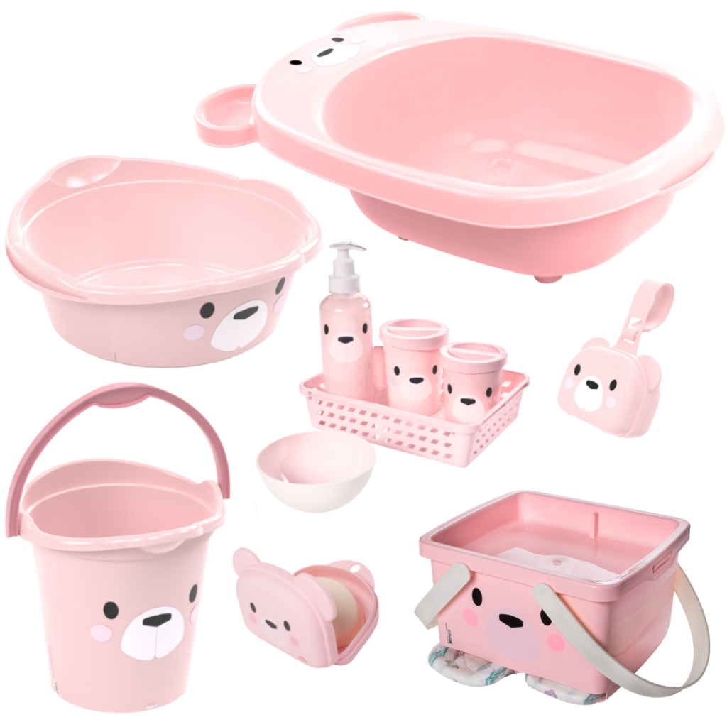 KITS COM BANHEIRA OU CESTO BEBÊ INFANTIL PLASUTIL BALDE BACIA KIT HIGIENE SABONETEIRA PORTA CHUPETA