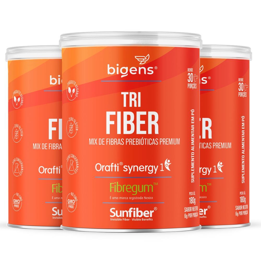 Bigens Kit 3x Tri Fiber Fibregum 180g: Fibras prebióticas para rotina intestinal e bem-estar diário