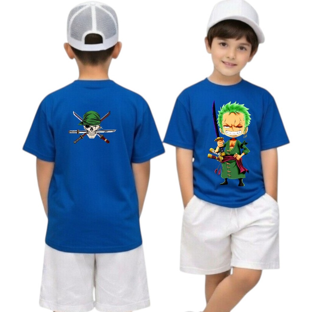 Camisa Camiseta Infatil One Piece Zoro e Luffy 100% Algodão Tamanho 2 4 6 8 10 12 14
