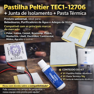 Pastilha Peltier Tec1 12706  Junta Isolamento Pasta Termica Bebedouro Adega Purificador Agua