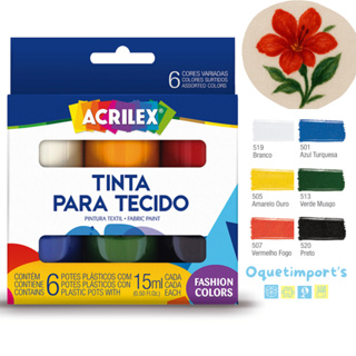 Kit Tinta Para Tecido Fashion Colors 6 Cores Pote 15ml Acrilex em Oferta na Shopee