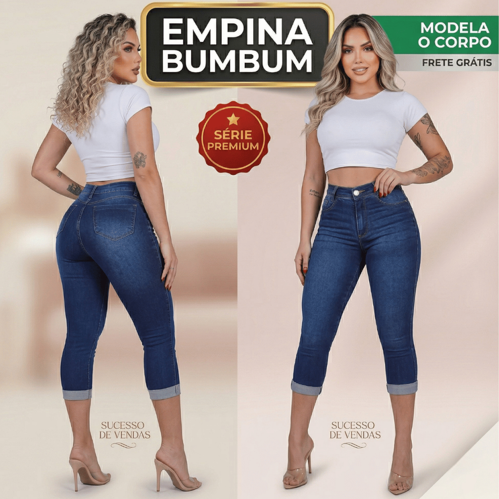 Calça Capri Jeans Feminina Cintura Alta Empina Bumbum Com Lycra Modeladora Tamanhos 36 ao 46