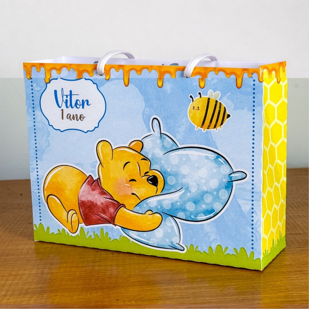 Sacola Surpresa Personalizada com Alça URSINHO POOH | Lembrancinha de Festa Infantil Aniversário | Pegue e Monte