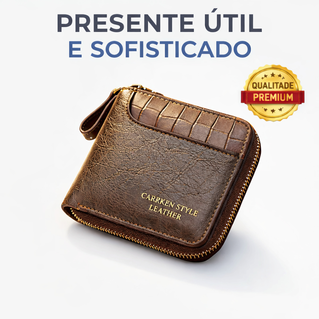 Carteira Masculina Elegante Zíper Compacta Grande Capacidade e Porta Moedas