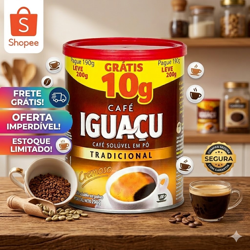 Café Solúvel em Pó Tradicional Iguaçu Lata 200g em Oferta na Shopee