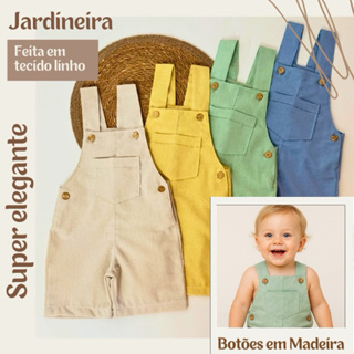 Jardineira Infantil Menino / Bebê - Macacão em Linho em Oferta na Shopee