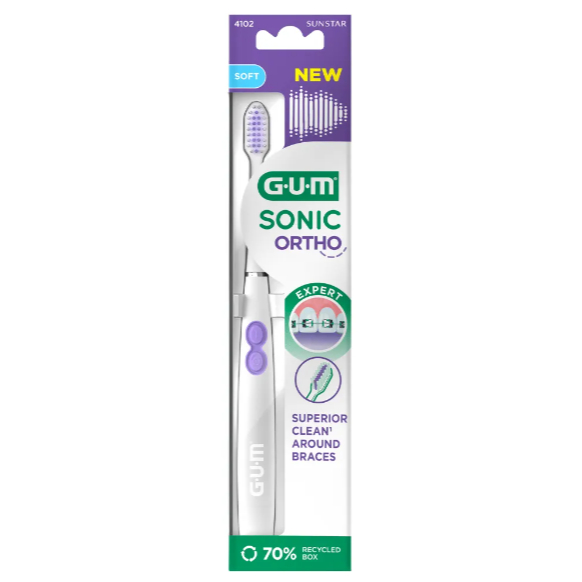 Escova De Dentes Elétrica Sônica Gum Elétrica Orto Sonic Branco 1.5v (Indicada para aparelho ortodôntico fixo)