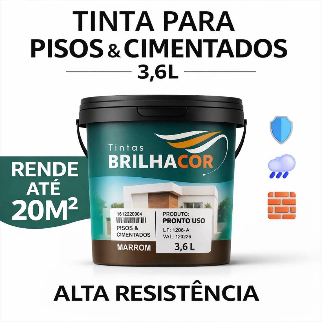 Tinta Acrílica Para Pisos e Cimentados Brilhacor 3,6 Alta Durabilidade Rende Mais Calçadas Pátios