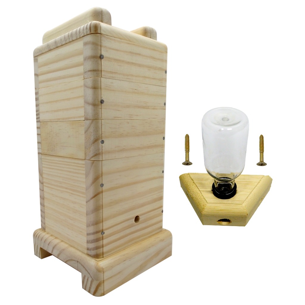 Caixa Para Abelha Jataí 12X12 cm interno Com 3 Melgueiras + Alimentador