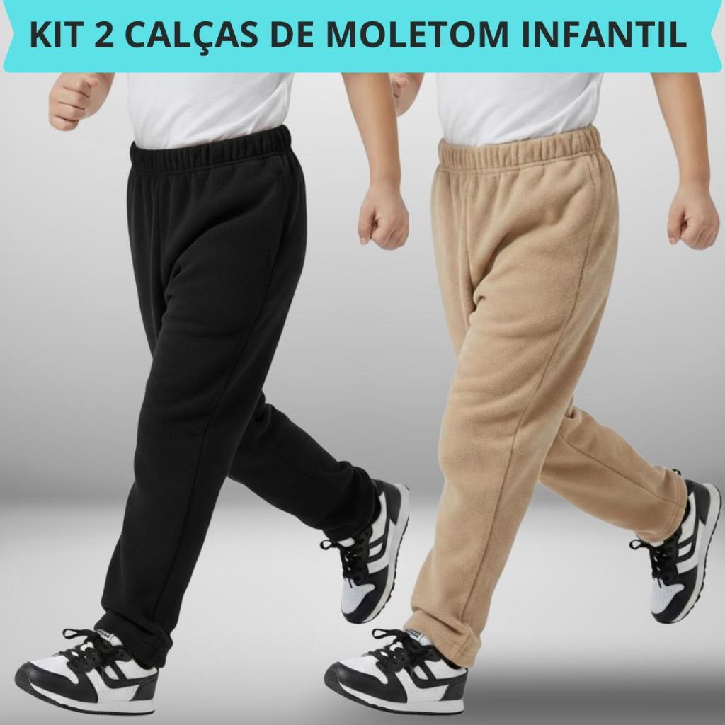 Kit 2 Calças Infantil Moletom Unissex Lisa Sem Bolso Conforto Escolar em Oferta na Shopee