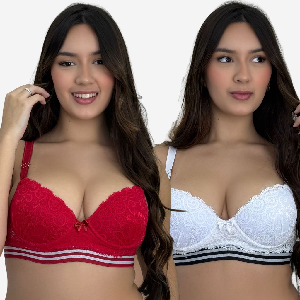 Kit Com 2 Sutiã Reforçado Com Bojo e Renda Com Elástico Alça Larga Mais Sustentação e Conforto em Oferta na Shopee