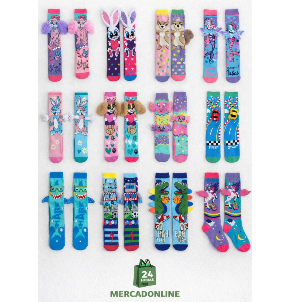 Meia Infantil 3D Cano Alto Divertida Personagem Menina E Menino Premium Colorida Com Relevo