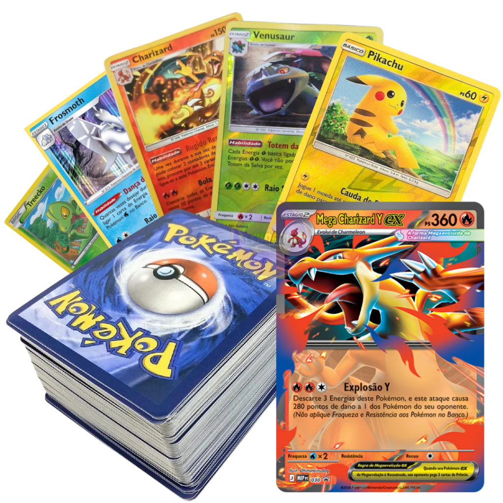 Kits Até 100 Cartas Pokémon Originais com Ultra Rara e 10 BRILHANTES GARANTIDAS - Sem Repetidas