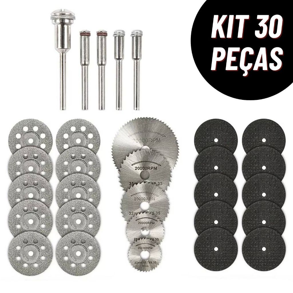 Kit 30 Peças Mini Disco Corte Serra Micro Retífica Furadeira Alta Resistência