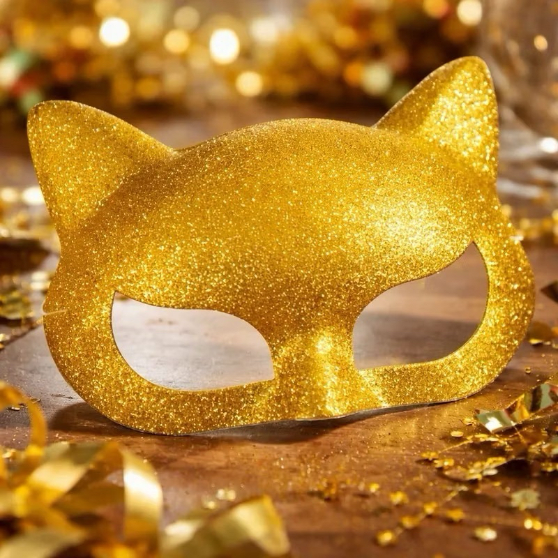 MÁSCARA GATO COM GLITTER | MATERIAL: PLÁSTICO | FESTA FANTASIA | CARNAVAL | BAILE | GATINHO | GATA | GATINHA | HALLOWEEN