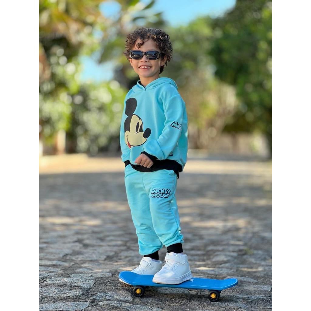 Conjunto Moletinho Infantil Mickey Azul Confortável Estiloso 2 ao 14 Anos Roupa Infantil Masculina