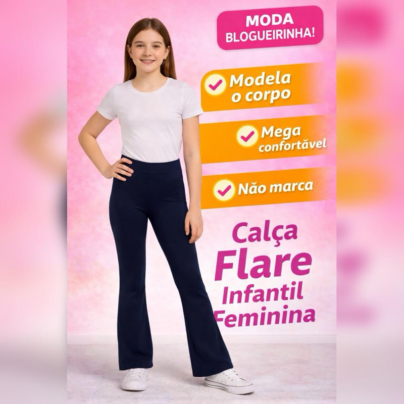 Calça Flare Infantil Feminina Legging Cintura Alta Confortável Não Marca Moda Blogueirinha em Oferta na Shopee