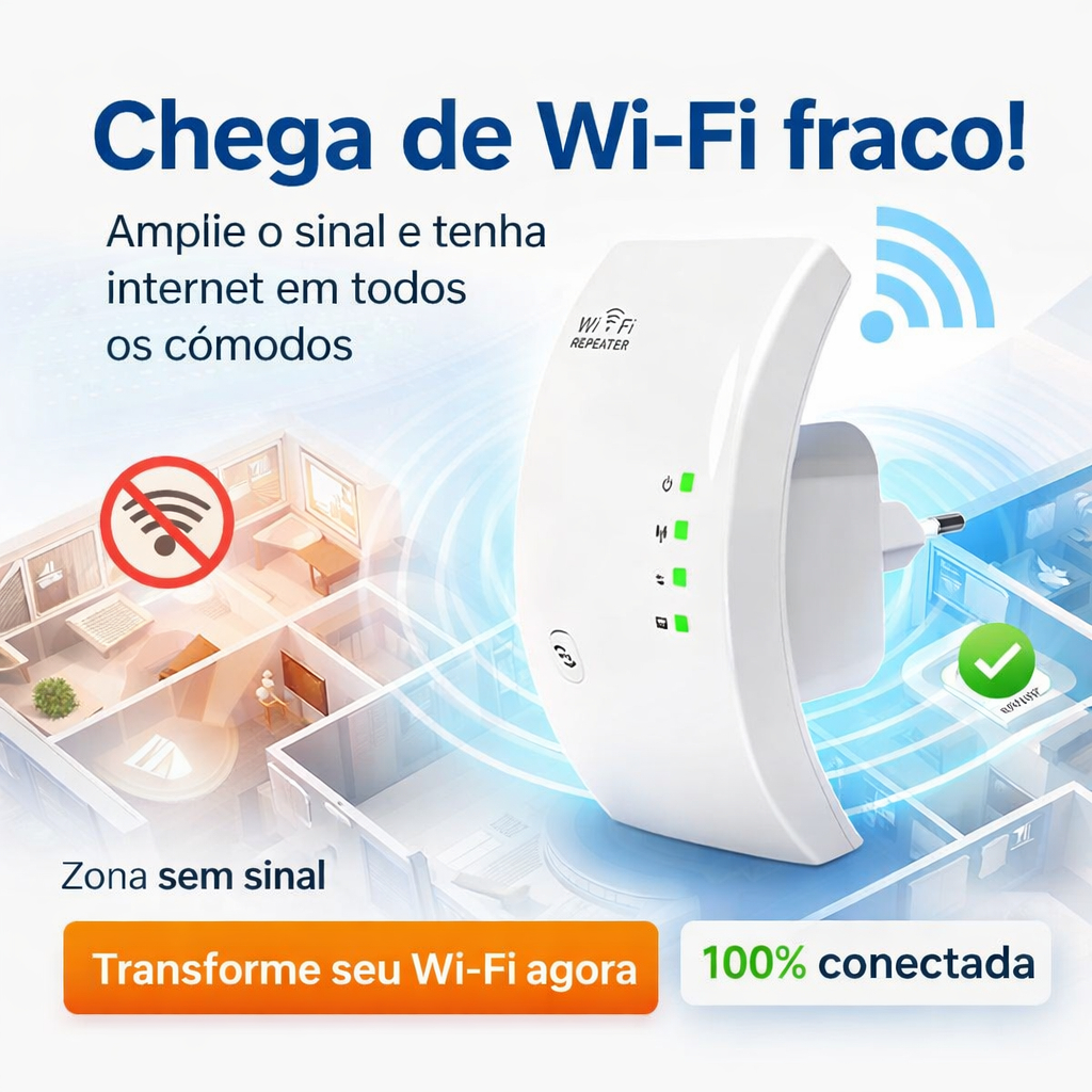 Repetidor WiFi 300Mbps Bivolt Amplificador Sinal 2.4GHz WPS Fácil Instalação Tomada