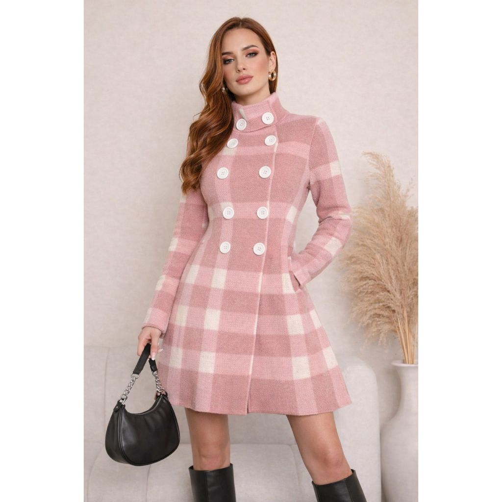 Casaco Sobretudo Xadrez Tricot Inverno Mousse Quente Confortável EStiloso Premium