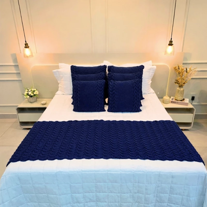 Kit Peseira de Manta Tricot para Sofá Cama Casal Queen King — foto 8