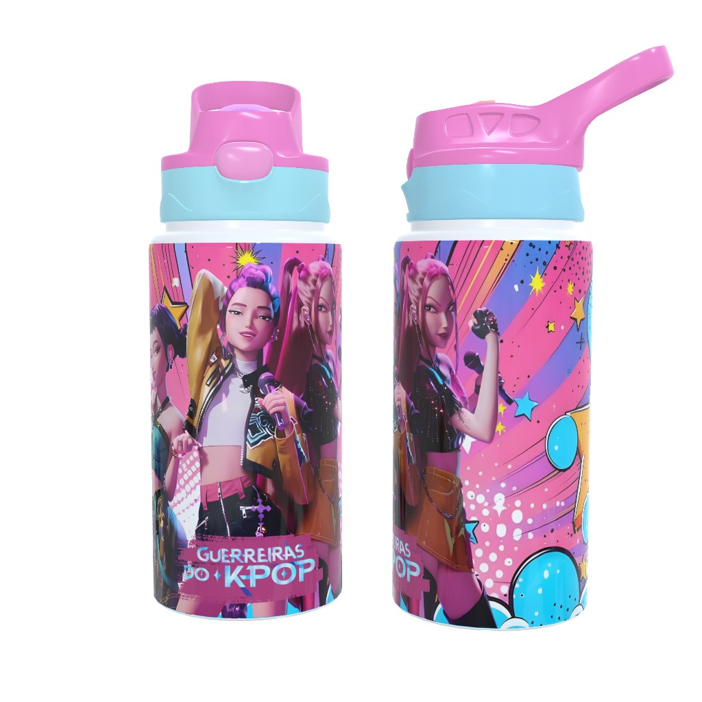 Garrafa Squeeze Infantil Escolar De Alumínio Huntrix Guerreiras K-Pop com Nome Personalizado 500ml em Oferta na Shopee