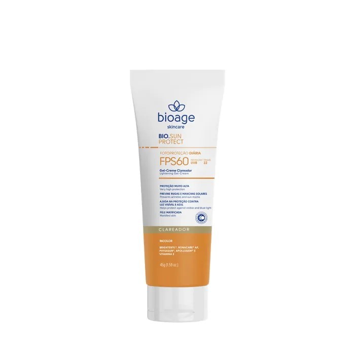 Protetor Solar Facial Clareador Incolor FPS60 Antioxidante para todos os tipos de pele BIOAGE