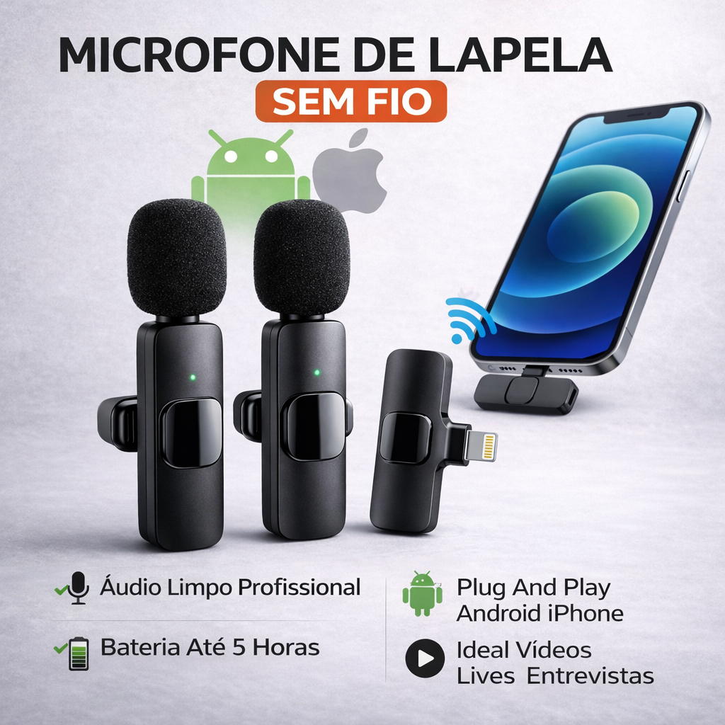 Microfone Lapela Duplo Sem Fio K9 iPhone Lightning Longo Alcance Profissional Audio Gravacao em Oferta na Shopee