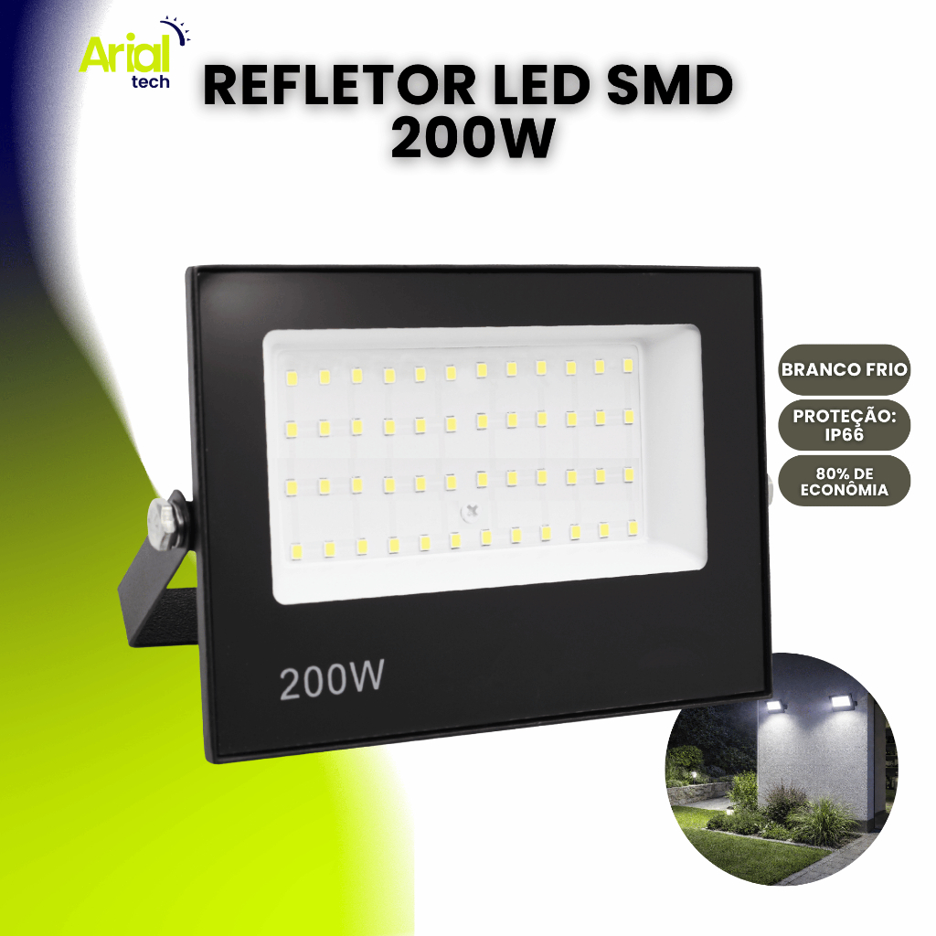 Refletor Holofote Led 200w Bivolt Forte Luz Branco Frio Ip66 Externo Forte em Oferta na Shopee