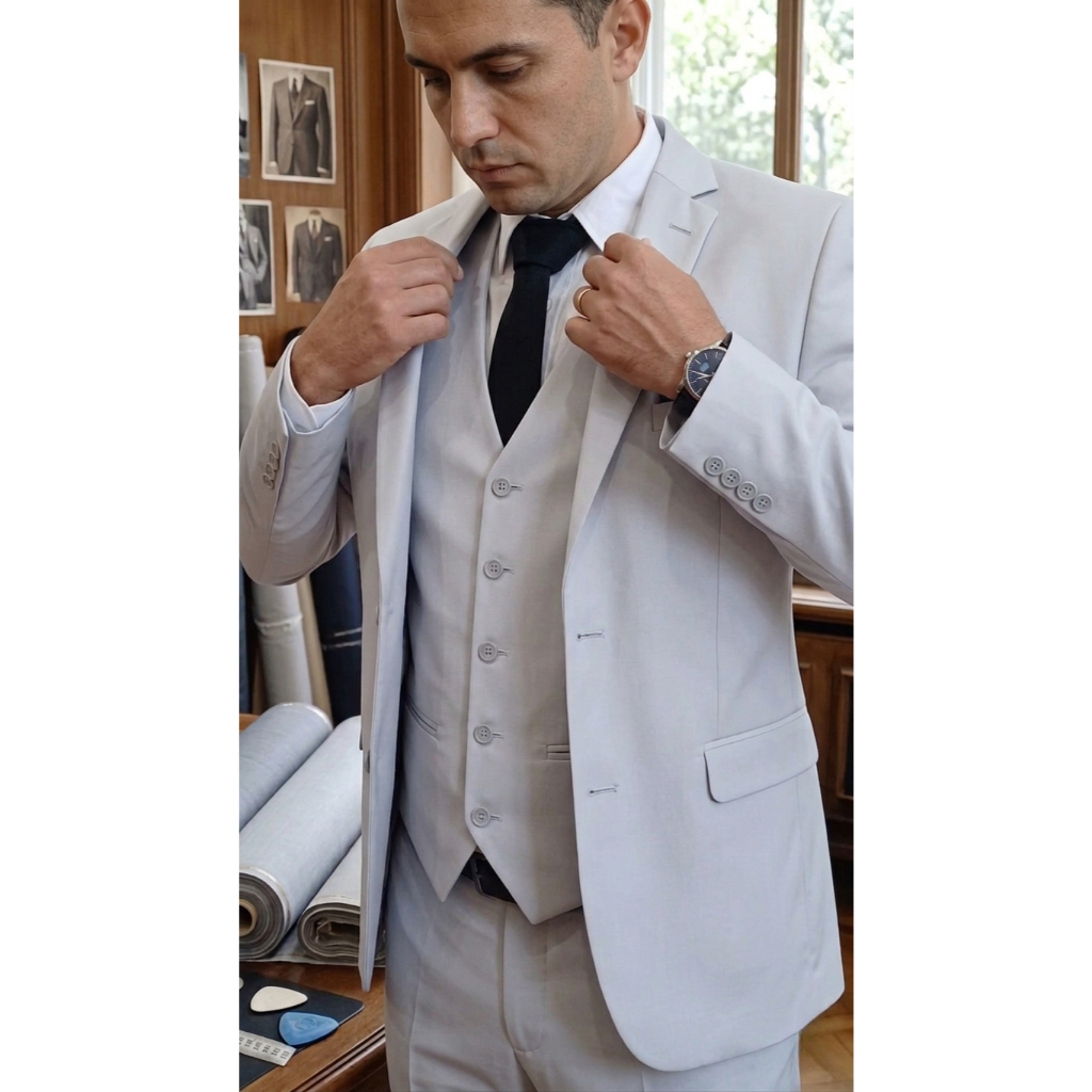 Terno Social Masculino Linha Luxo Completo Com Colete Microfibra Gabardine