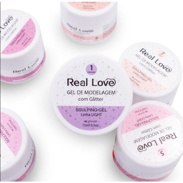 Gel de Alongamento com Glitter para Unhas - 15ml - Linha Light - Real Love