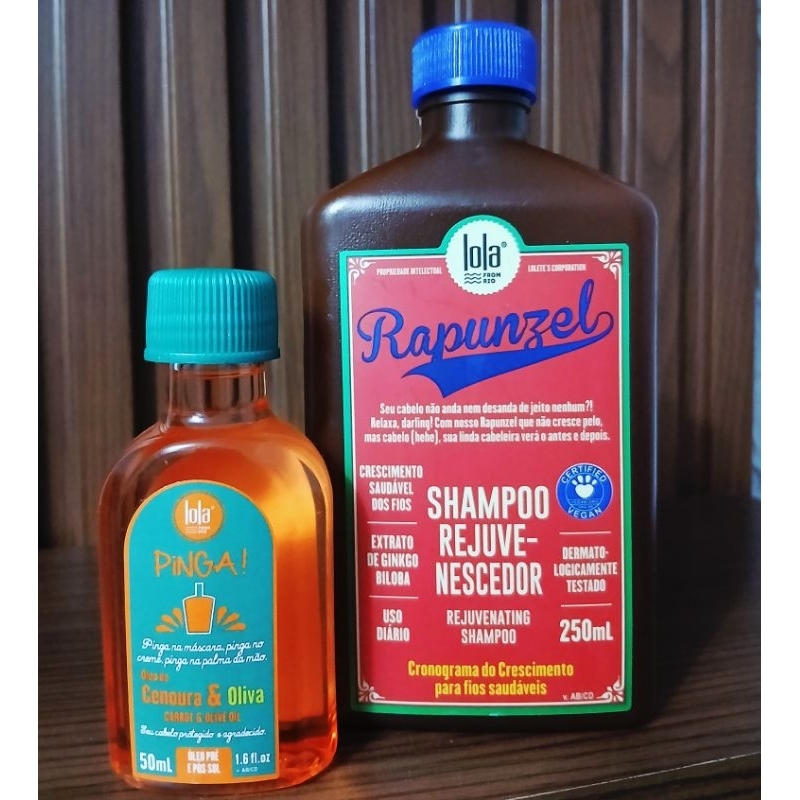 kit Combo 01 Shampoo Crescimento Rapunzel 250ml Oléo Capilar Cenoura e Oliva 50ml Lola Cosmésticos Vegano.