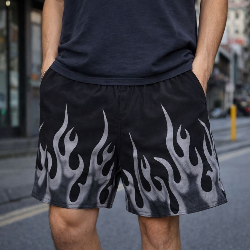 Shorts Tactel Masculino Estampado Fogo Bermuda Elastano Streetwear Masculina Treino em Oferta na Shopee