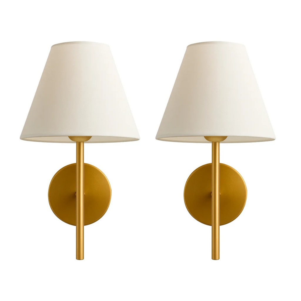 Kit 2 Luminária Arandela Tocheiro Ponente Metal e Tecido Champanhe com Soquete E27 Bivolt em Oferta na Shopee