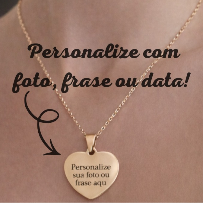 Colar Feminino Coração Ouro Rose 18K  Aço Inox Antialérgico Luxo  Delicado Elegante Personalizado a Laser