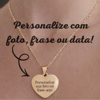 Colar Feminino Coração Ouro Rose 18K  Aço Inox Antialérgico Luxo  Delicado Elegante Personalizado a Laser