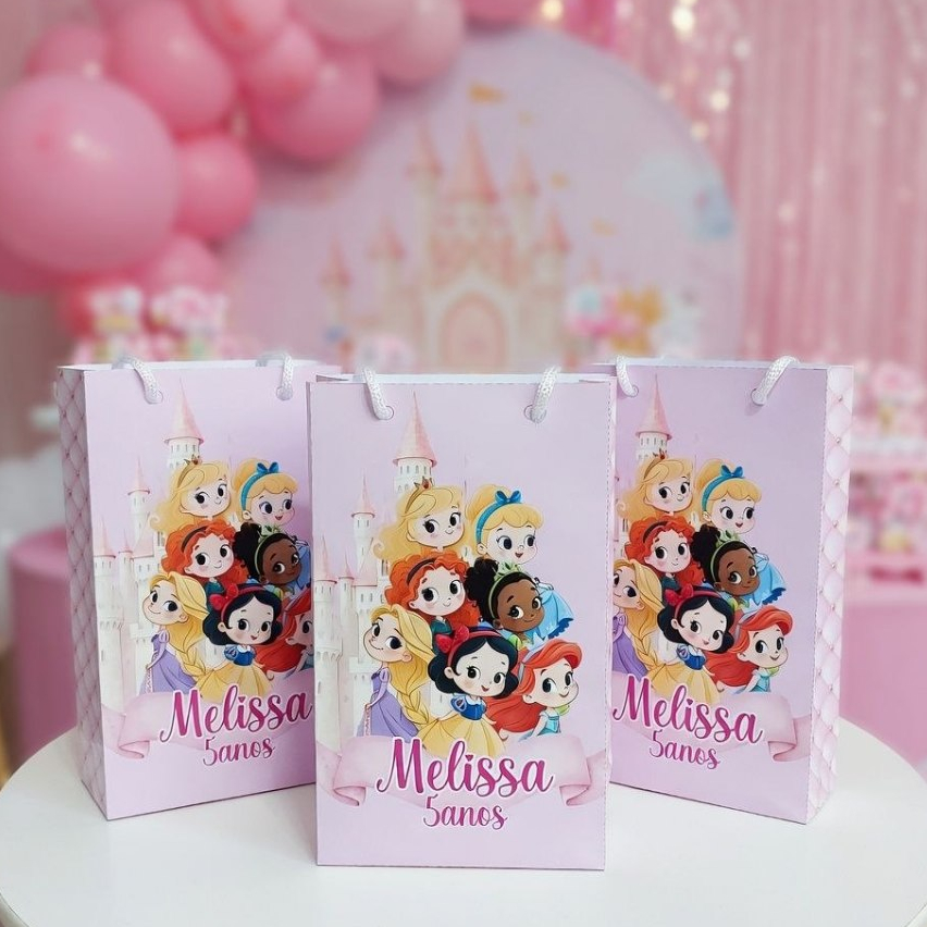 Mini Sacolinha Surpresa PRINCESAS Personalizada (10x15cm) Kit Lembrancinha Festa Infantil