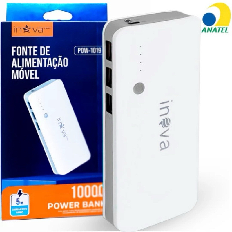 Power Bank 10000mAh com 3 Saídas USB Bateria Externa Universal Inova
