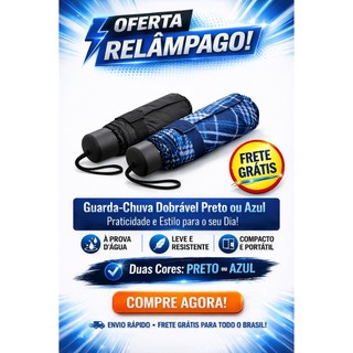 ☂️ Guarda Chuva Reforçado  Dobrável Sol  Sombrinha Compacto Resistente Promoção - Preta ou Azul