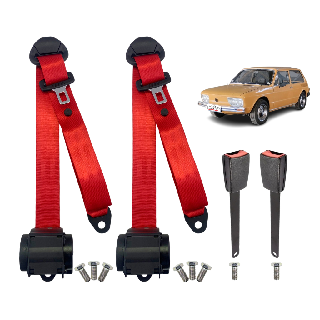 Kit Cinto De Segurança Dianteiro Completo 2 Bancos Retrátil 3 Pontos Com Fecho Fêmea Vw Brasilia