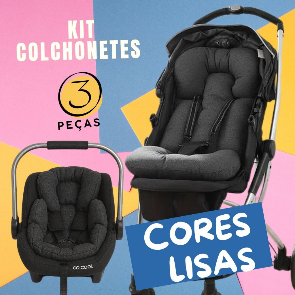Imagem Kit Colchonetes 3 Peças Carrinho Bebê Conforto Premium Varias Cores