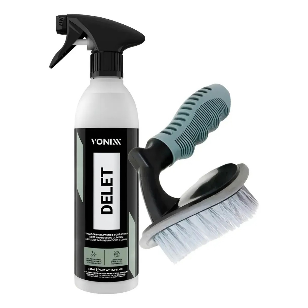 Limpador Delet Vonixx Revitaliza Pneus 500ml Com Escova Para Rodas