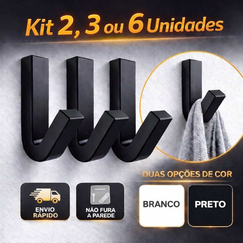 Kit Gancho de Parede Suporte Adesivo Multiuso Organizador Gancho Banheiro Toalha