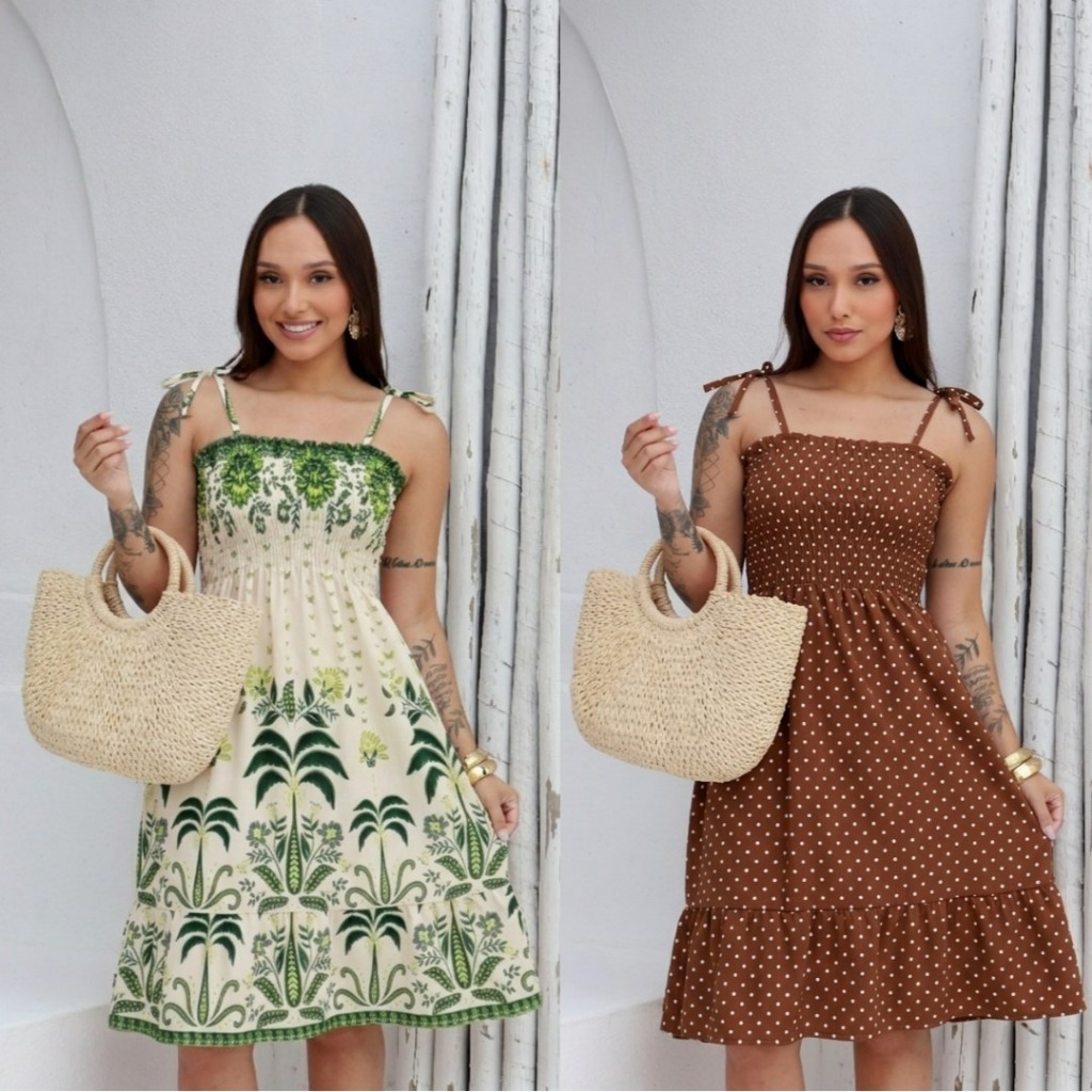 VESTIDO ESTAMPADA ELASTEX COM ALÇA TECIDO CREPINHO