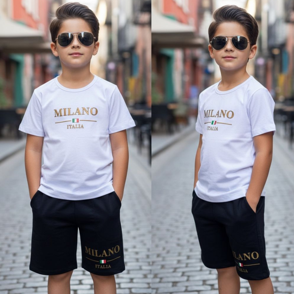 Conjunto Infantil Menino Blogueirinho Camisa de Malha e Bermuda de Moletinho Veste 4 ao 14 anos em Oferta na Shopee