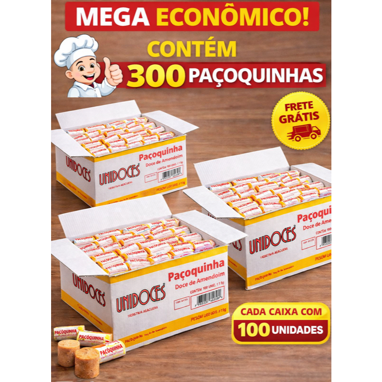 Unidoces Paçoca Poçoquinha Rolha Caixa 100 200 300 Unidades 1,5kg Amendoim