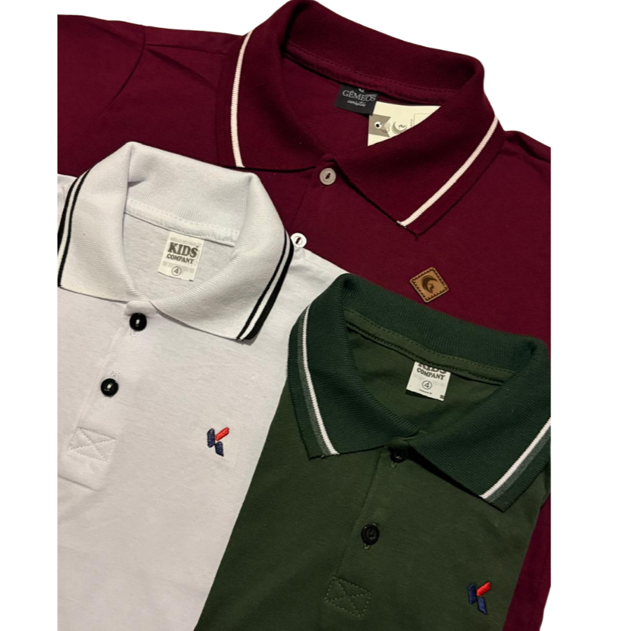 Kit 3 Gola Polo Infantil Colorida Algodão Casual do 1 ano ao 14