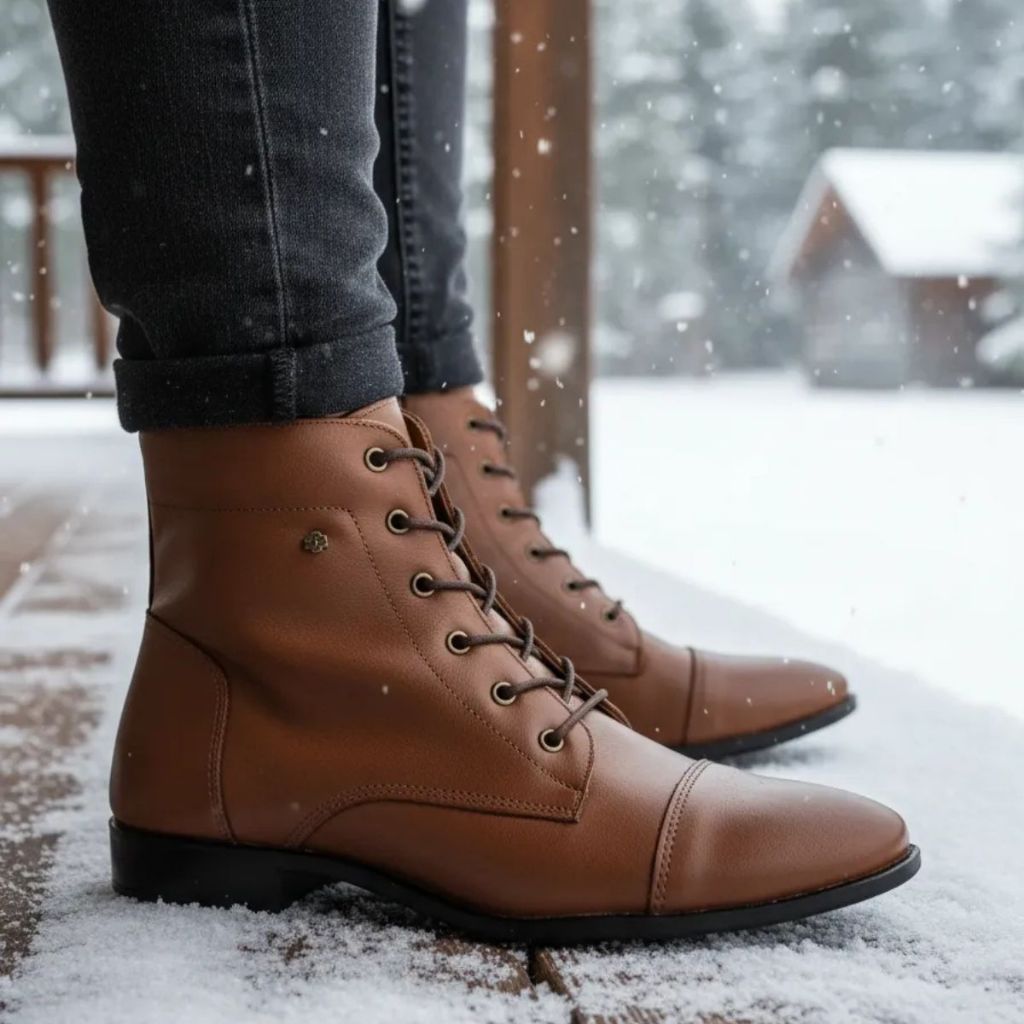 Bota Perlatto Feminina Em Couro Confortável Macia Cano Médio